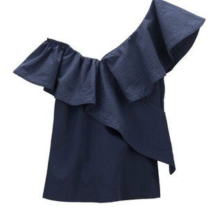 Cuyana Seersucker Flounce Top